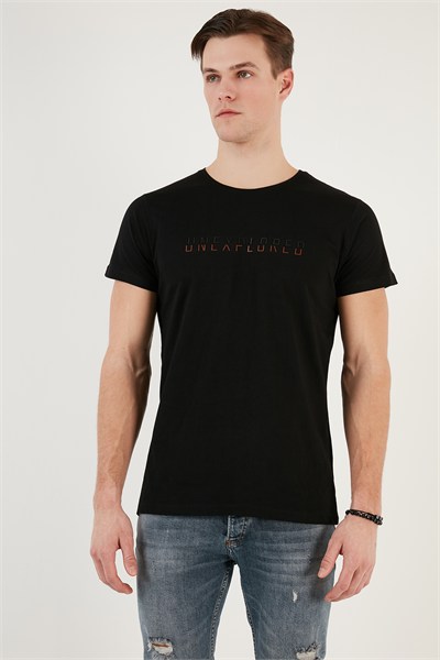 Bisiklet Yaka % 100 Pamuklu Slim Fit Erkek T Shirt 541UNEXPLORED24 SİYAH