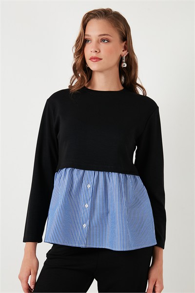 Bisiklet Yaka Gömlekli  Oversize Fit OYSHO Kumaş Kadın Sweat 5865880 SİYAH