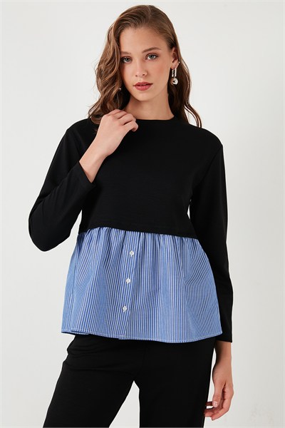 Bisiklet Yaka Gömlekli  Oversize Fit OYSHO Kumaş Kadın Sweat 5865880 SİYAH