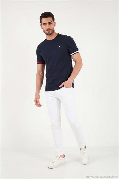 Bisiklet Yaka Kolları Renkli Şerit Detaylı Erkek T Shirt 5904060 LACİVERT