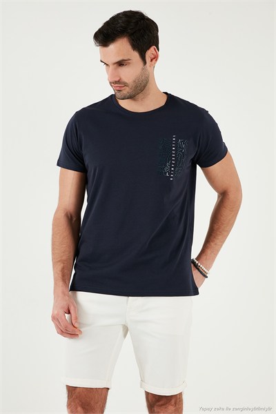 Bisiklet Yaka Pamuklu Slim Fit Erkek T Shirt 541QUINT LACİVERT