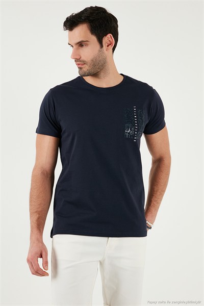 Bisiklet Yaka Pamuklu Slim Fit Erkek T Shirt 541QUINT LACİVERT