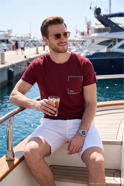 Bisiklet Yaka Pamuklu Slim Fit Erkek T Shirt 541REWORK BORDO