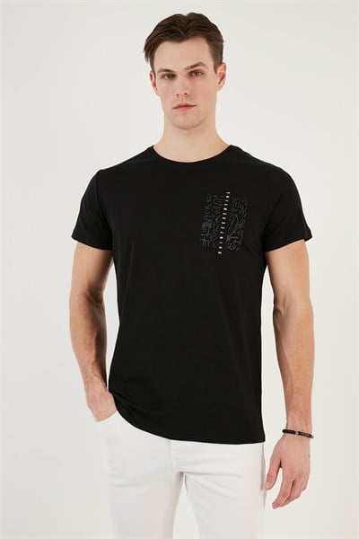 Bisiklet Yaka Pamuklu Slim Fit Erkek T Shirt 541QUINT SİYAH