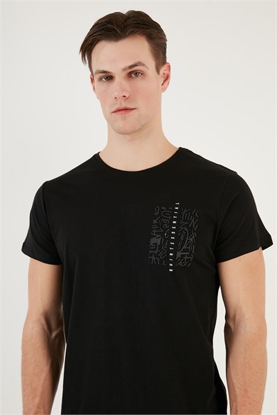 Bisiklet Yaka Pamuklu Slim Fit Erkek T Shirt 541QUINT SİYAH