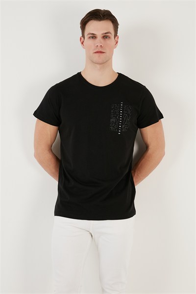 Bisiklet Yaka Pamuklu Slim Fit Erkek T Shirt 541QUINT SİYAH