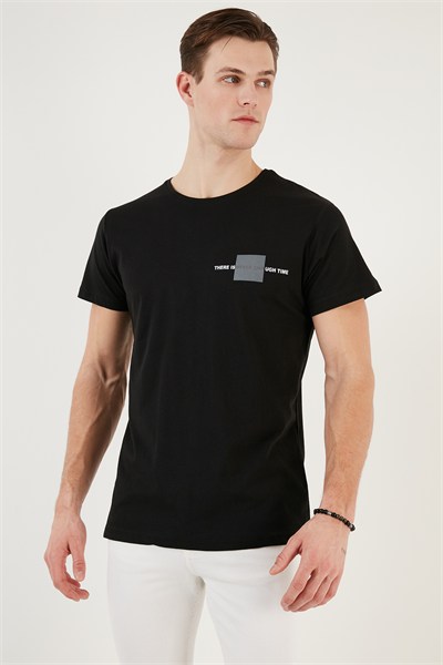 Bisiklet Yaka Pamuklu Slim Fit Erkek T Shirt 541THERE SİYAH