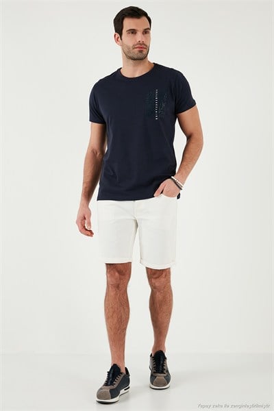 Bisiklet Yaka Pamuklu Slim Fit Erkek T Shirt 541QUINT LACİVERT