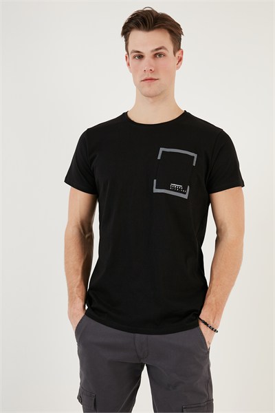 Bisiklet Yaka Pamuklu Slim Fit Erkek T Shirt 541REWORK SİYAH