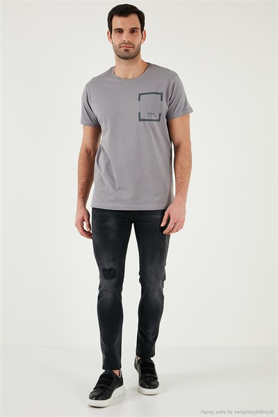 Bisiklet Yaka Pamuklu Slim Fit Erkek T Shirt 541REWORK AÇIK GRİ