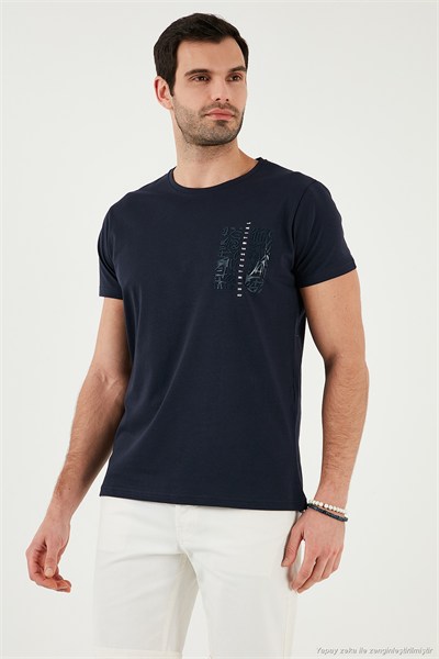 Bisiklet Yaka Pamuklu Slim Fit Erkek T Shirt 541QUINT LACİVERT