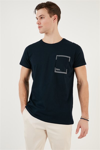 Bisiklet Yaka Pamuklu Slim Fit Erkek T Shirt 541REWORK LACİVERT