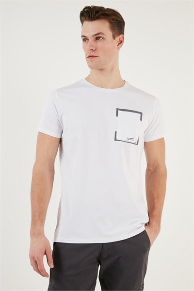 Bisiklet Yaka Pamuklu Slim Fit Erkek T Shirt 541REWORK BEYAZ