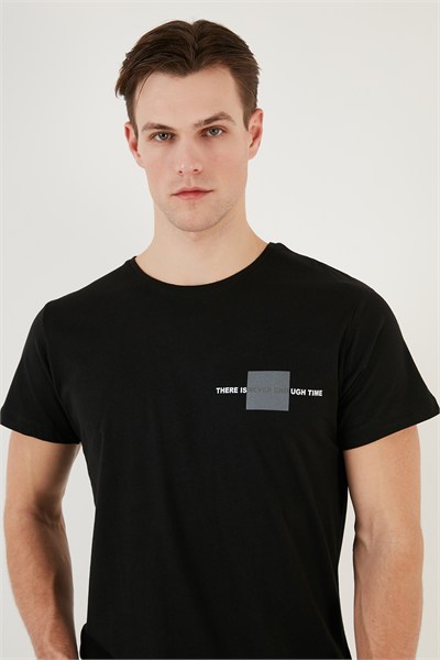Bisiklet Yaka Pamuklu Slim Fit Erkek T Shirt 541THERE SİYAH