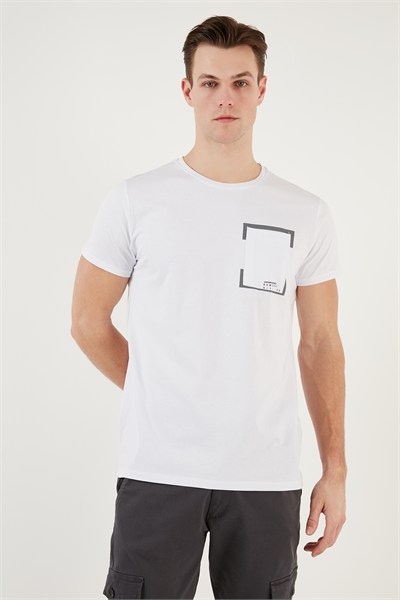 Bisiklet Yaka Pamuklu Slim Fit Erkek T Shirt 541REWORK BEYAZ