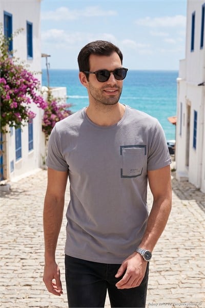Bisiklet Yaka Pamuklu Slim Fit Erkek T Shirt 541REWORK AÇIK GRİ
