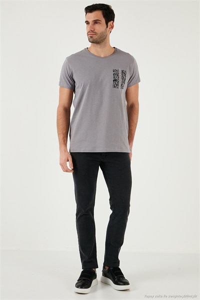 Bisiklet Yaka Pamuklu Slim Fit Erkek T Shirt 541QUINT AÇIK GRİ