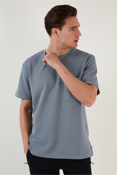 Bisiklet Yaka Tek Cepli Pamuklu Oversize Erkek T Shirt 5902305 MAVİ
