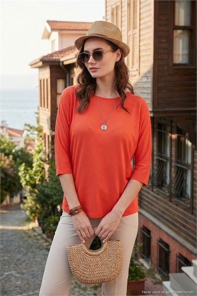 Bisiklet Yaka Truvakar Kol Kadın Bluz 5861416Y NAR ÇİÇEĞİ