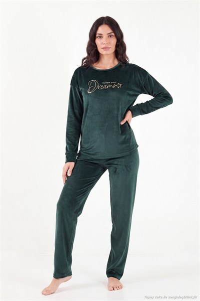 Bisiklet Yaka Ultra Soft Parlak Kadife Kadın Pijama Takımı 6094209 NEFTİ