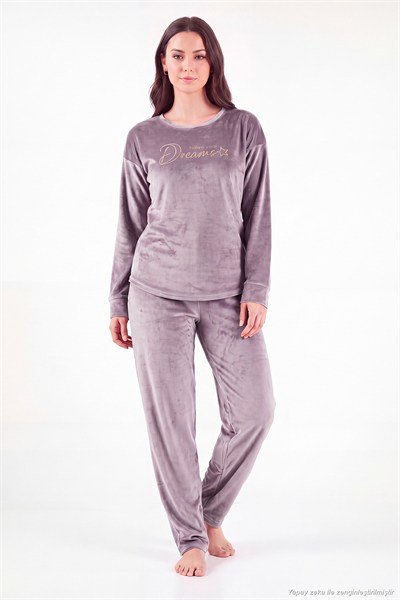 Bisiklet Yaka Ultra Soft Parlak Kadife Kadın Pijama Takımı 6094209 LİLA