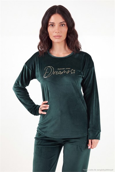 Bisiklet Yaka Ultra Soft Parlak Kadife Kadın Pijama Takımı 6094209 NEFTİ