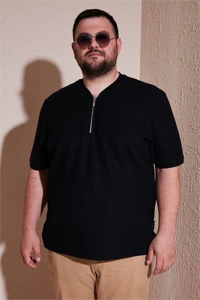 Büyük Beden Pamuklu Regular Fit Erkek T Shirt 5902653B SİYAH