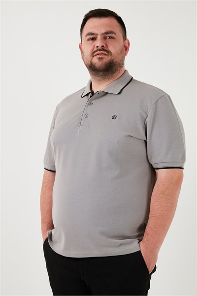 Büyük Beden Pamuklu Regular Fit Erkek Polo Yaka T Shirt 5902118B TAŞ