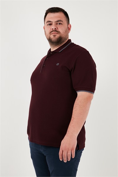 Büyük Beden Pamuklu Regular Fit Erkek Polo Yaka T Shirt 5902118B VİŞNE