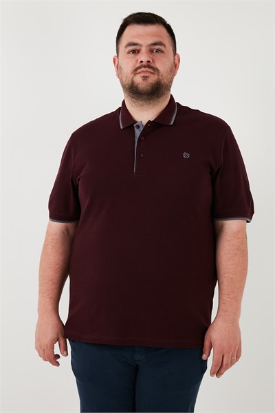 Büyük Beden Pamuklu Regular Fit Erkek Polo Yaka T Shirt 5902118B VİŞNE