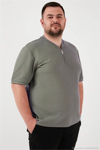 Büyük Beden Pamuklu Regular Fit Erkek T Shirt 5902653B HAKİ