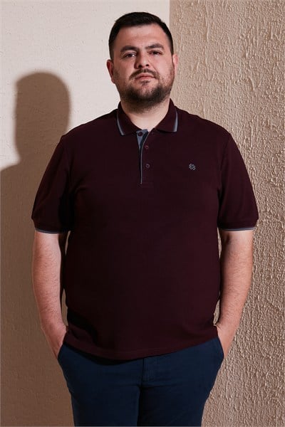 Büyük Beden Pamuklu Regular Fit Erkek Polo Yaka T Shirt 5902118B VİŞNE