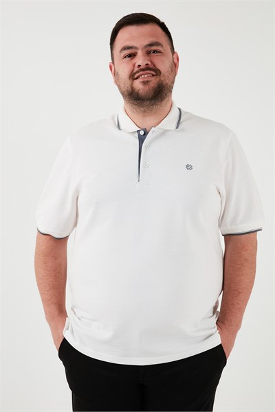 Büyük Beden Pamuklu Regular Fit Erkek Polo Yaka T Shirt 5902118B BEYAZ