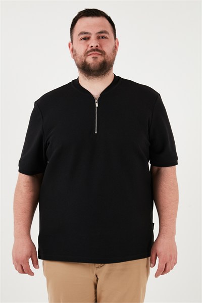 Büyük Beden Pamuklu Regular Fit Erkek T Shirt 5902653B SİYAH