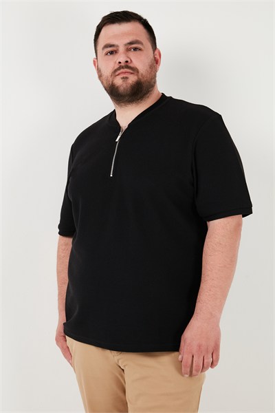 Büyük Beden Pamuklu Regular Fit Erkek T Shirt 5902653B SİYAH
