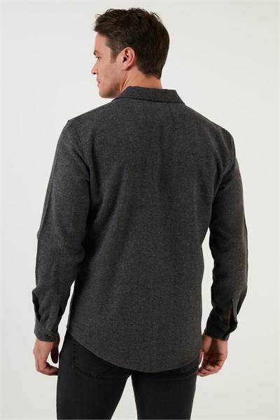 Çift Cepli Fermuarlı Slim Fit Kışlık Erkek Gömlek CF21W112925 KOYU GRİ