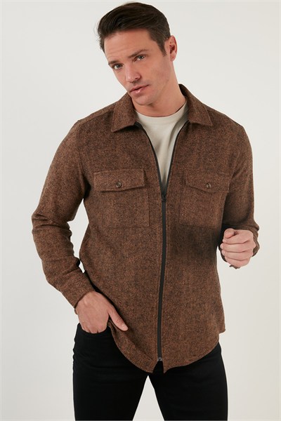 Çift Cepli Fermuarlı Slim Fit Kışlık Erkek Gömlek CF21W112925 HARDAL