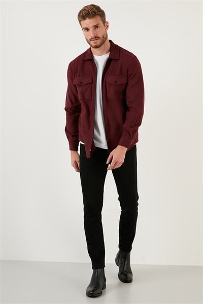 Çift Cepli Fermuarlı Slim Fit Kışlık Erkek Gömlek CF21W112925 BORDO