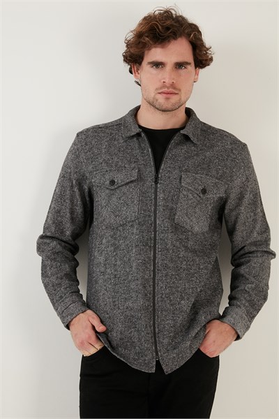Çift Cepli Fermuarlı Slim Fit Kışlık Erkek Gömlek CF21W112925 GRİ