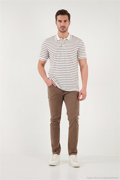 Çizgili Kısa Kollu Düğmeli Erkek Polo T Shirt 5904026 KAHVE