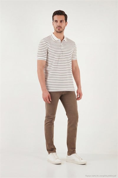 Çizgili Kısa Kollu Düğmeli Erkek Polo T Shirt 5904026 KAHVE