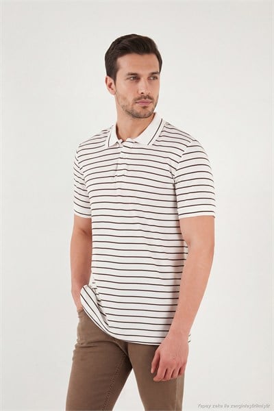 Çizgili Kısa Kollu Düğmeli Erkek Polo T Shirt 5904026 KAHVE