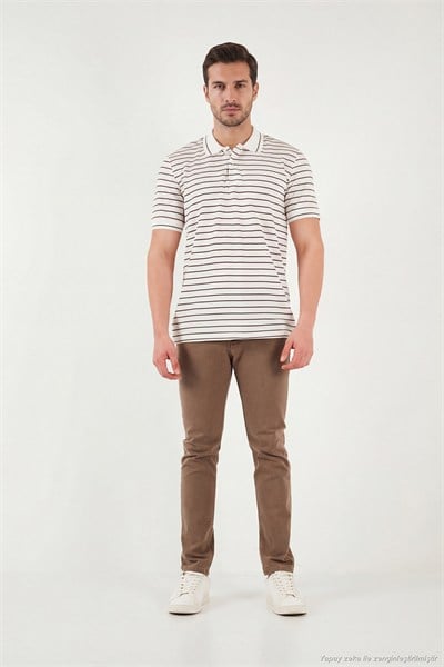 Çizgili Kısa Kollu Düğmeli Erkek Polo T Shirt 5904026 KAHVE