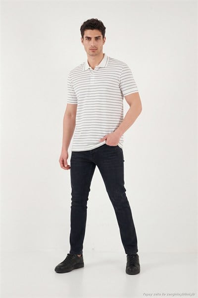 Çizgili Kısa Kollu Düğmeli Erkek Polo T Shirt 5904026 AÇIK HAKİ
