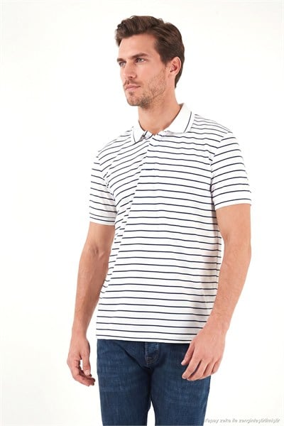 Çizgili Kısa Kollu Düğmeli Erkek Polo T Shirt 5904026 İNDİGO