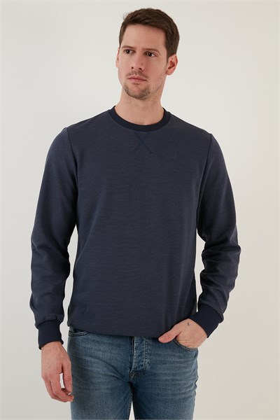 Çizgili Pamuklu Bisiklet Yaka Erkek Sweat 5905241 İNDİGO