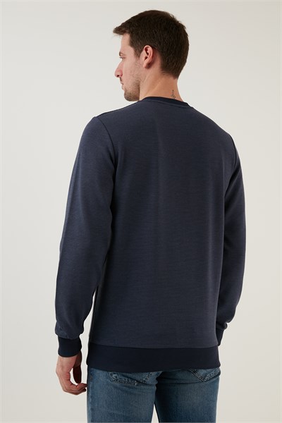 Çizgili Pamuklu Bisiklet Yaka Erkek Sweat 5905241 İNDİGO