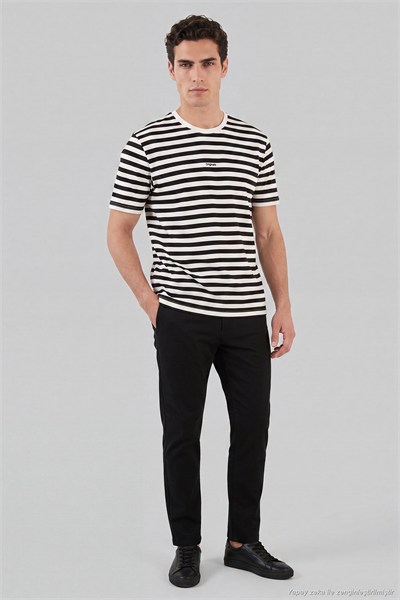 Çizgili Pamuklu Relaxed Fit Bisiklet Yaka Erkek T Shirt 5904078 SİYAH