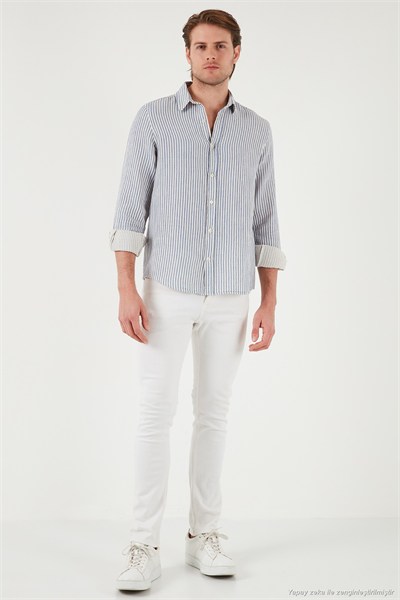 Çizgili Regular Fit Pamuklu Uzun Kollu Erkek Gömlek CF25S129721 SAKS