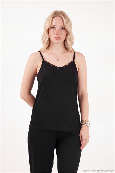 Dantel Detaylı İp Askılı Kadın Pijama Takımı 6578000 SİYAH